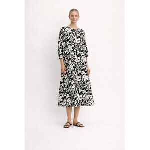 NWT Everlane Midi Dress Linen A-Line Floral Dress Size 2 Relaxed Pockets Preppy